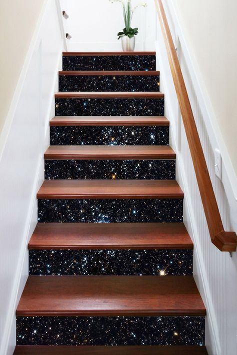 3D Shining Stars Sky 1588 Stair Risers Glitter Stairs, Decal Wallpaper, Stair Art, Marble Stairs, Pattern Tile, Photo Mural, Door Murals, Stair Decor, Diy Stairs