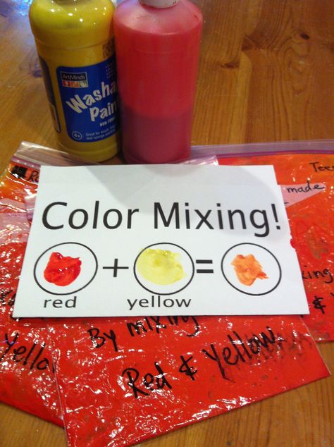 Color Orange. Preschool science. Color mixing in a bag! Red+Yellow=orange. fine motor Orange Theme Activities Preschool, What Two Colors Make Orange, Pre K Orange Activities, Orange Week Preschool, Color Red Activities For Preschool Art Projects, Orange Colour Craft Preschool, Red And Orange Crafts For Toddlers, Orange Craft Preschool, Orange Activity For Preschool