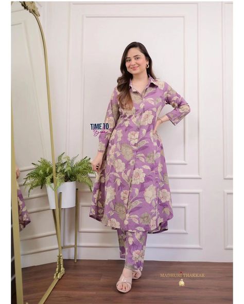 ₹850  *cord-set  WITH COLAR new launch..🔥*  *D. -106*  *BRAND SHOWROOM PIECE*🌼  *Full heavy jaipur print WITH COLAR*  *Featuring beautiful Heavy CORD-SET Suit which is beautifully decorated  It is paired with matching pants*  *Fabric -  Pure 60.60 cotton*  *Describe: leanth* Top- 46 Kurti flear-46 Bottom - 39(with pocket)   *Size - M.L. XL. XXL*3XL* *Rate - 850/- Free Shipping Only*🌸💕 r  *Stock ready*  💯% QUALITY ASSURED AS LIKE SHOWROOM FABRIC AND STTICH*✅  *DONT COMPARE OUR PRICE WITH... Latest Suit Design, Velvet Kurti, Organza Kurti, Silk Kurti, Set Saree, Cord Set, Kurti Designs Latest, Kurti Set, Cotton Kurti Designs