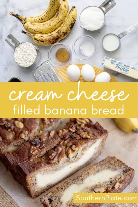 Banana Bread Recipe With Cream Cheese Filling, Cream Cheese Filled Banana Bread Recipe, Cream Cheese Filled Banana Bread, Banana Bread Cream Cheese, Gf Deserts, Recipe For Cream Cheese, Cream Cheese Banana Bread, Food Polls, Fruity Ice Cream