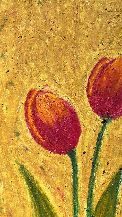 Flowers Oil Painting Easy, Tulips Pastel Drawing, Oil Pastel Impressionism, Impressionism Art Easy Oil Pastel, Post Impressionism Art Easy, Simple Oil Pastel Art For Beginners, Oil Pastel Flowers Easy, Tulips Oil Pastel, Impressionism Art Easy