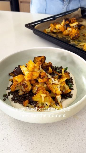 Savory Yogurt Bowl, Roasted Cauliflower Bowl, Harissa Cauliflower, Cauliflower Bowl, Garlic Yogurt, Garlic Confit, Salty Food, Crazy Food, Meatless Mondays