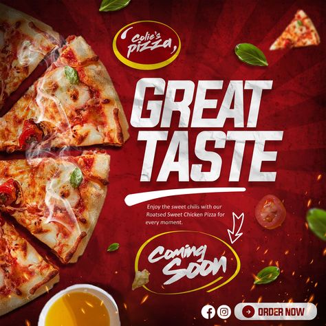 Pizza Social Media Post Design, Pizza Flyer Design Ideas, Pizza Poster Creative, Food Flyer Design Layout, Pizza Poster Design Ideas, Food Flyer Design Creative, Graphic Design Services Poster, Flyer Food Design, Food Flyer Design Ideas