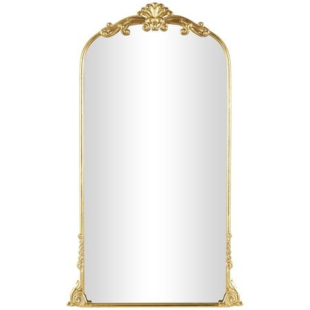 DecMode 28" x 48" Gold Metal Tall Ornate Arched Baroque Floor Mirror is a unique addition to your stylish home. Place this golden ornate floor mirror in a sunlit parlor or at the end of an elegant corridor, its radiant reflections and intricate detailing will create an enchanting focal point. This item ships in 1 carton. Actual mirror dimensions are 23"wide by 44" high. Can be hung vertically using the keyholes; nails and screws not included. Suitable for indoor use only. This item ships fully a Gold Mirror Floor, Gold Floor Length Mirror, Ornate Floor Mirror, Gold Full Length Mirror, Gold Floor Mirror, Cheap Mirrors, Victorian Mirror, Floor Length Mirror, Gold Floor