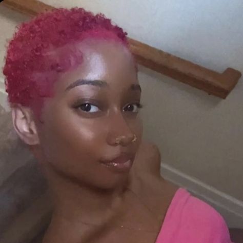 Pink Twa Natural Hair, Short Pink Hair Black Women, Colored Short Hair Black Women, Hot Pink Hair Black Women, Short Colored Hair Black Women, Dyed Short Natural Hair, Dyed Short Hair, Pink Hair Black Women, Big Chop Styles