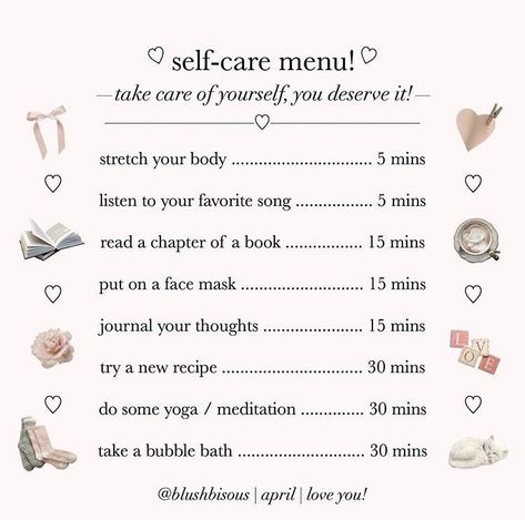 🕊 on Twitter: "self-care menu inspo for sunday ✨… " Self Care Menu, Highschool Goals, Self Care Bullet Journal, Vie Motivation, Get My Life Together, Self Care Activities, Self Care Routine, Self Improvement Tips, Journal Prompts