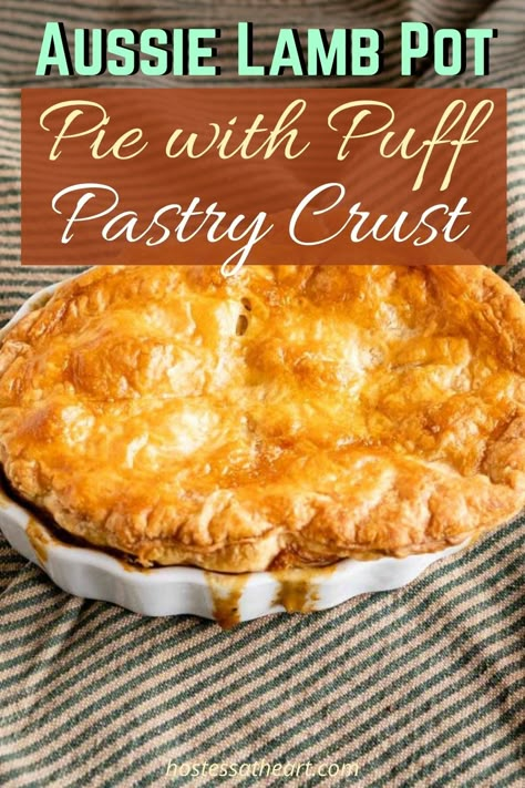 Lamb Pie Puff Pastries, Lamb Pies Recipes, Meat Pies Easy Puff Pastries, Leftover Lamb Roast Recipes, Lamb Pot Pie Recipe, Lamb Pot Pie, Leftover Lamb Recipes, Lamb Shepherds Pie, Pot Pie With Puff Pastry