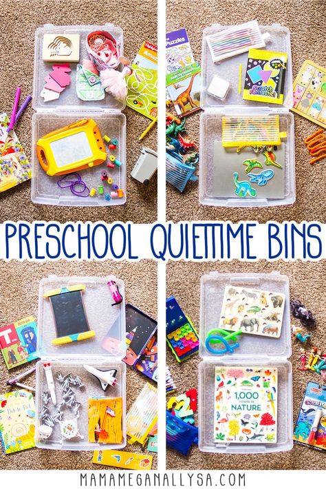 Quiet Time Bins, Quiet Time Boxes, Toy Rotation, Toddler Busy Bags, Scrapbook Box, Quiet Toys, Quiet Time Activities, Independent Play, Busy Boxes