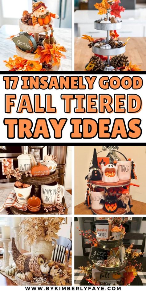 Good Tiered Tray Ideas For This Fall Thanksgiving 3 Tier Tray Decor, 2 Tier Serving Tray Decor, Fall 3 Tiered Tray Decor Ideas, Tired Trays For Fall, Seasonal Tiered Tray Decor, 3 Tier Fall Stand Decor, Fall Teir Trays Decor Diy, Tired Tray Ideas, Thanksgiving Tray Decor