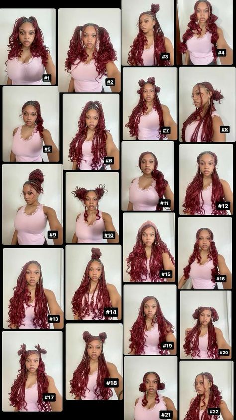 how to style goddess braids Goddess Braids Red Hair, Red And Black Goddess Braids, How To Style Goddess Braids, Style Goddess Box Braids, Goddess Box Braids With Curls, Red Goddess Braids, Hairstyles Goddess Braids, Goddess Box Braids, Reception Outfit