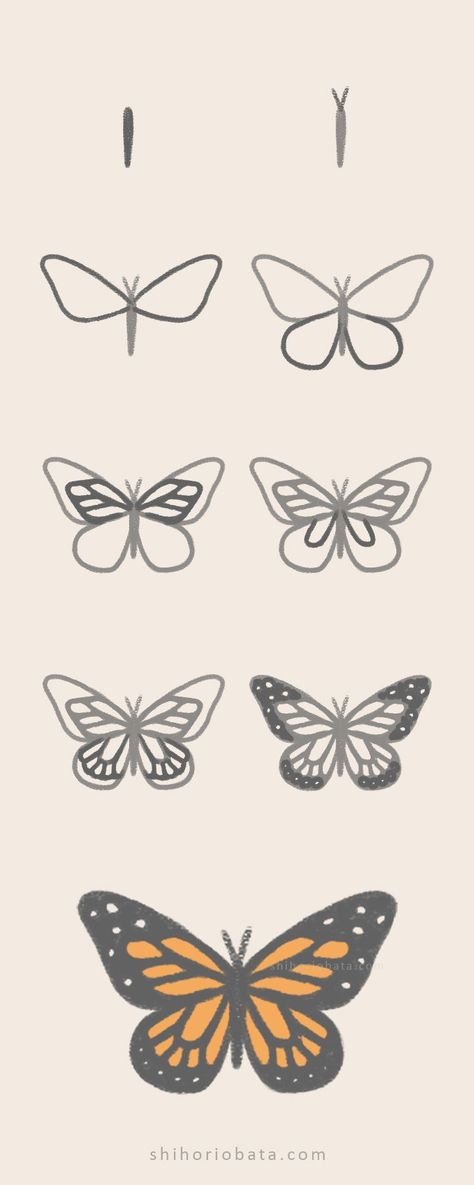 Butterfly Art Easy, Butterfly Ideas Drawing, How To Make Butterfly Drawing, How To Draw Buterfluffy, How Do You Draw A Butterfly, Monarch Butterfly Drawing Easy, Easy Butterflies To Draw, How To Draw Butterflies Easy, How Draw Butterfly