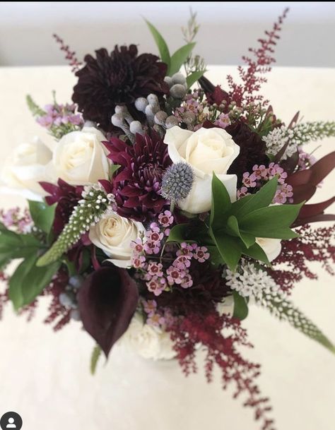 Plum Flower Bouquet, Dark Color Flowers, Plum Bouquet Wedding, Bridal Bouquet With Anemones, Purple Fall Wedding, Centerpiece Arrangements, October Wedding Flowers, Burgundy Wedding Flowers, Purple Flower Bouquet