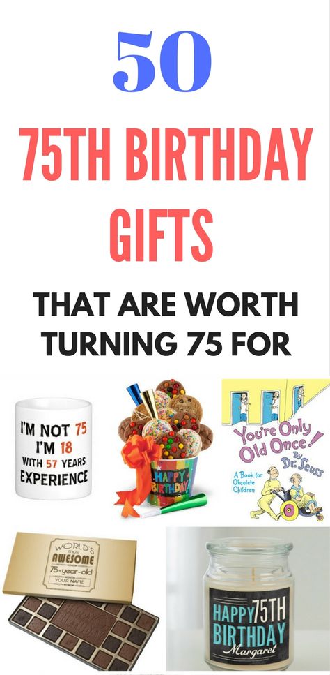 75th Birthday Gifts - Stuck on what gift to give someone who's turning 75? Check out these great 75th birthday gift ideas! 75th Birthday Gift Ideas, 75th Birthday Decorations, 75th Birthday Parties, 75th Birthday Gifts, 80th Birthday Party, 75th Birthday, Diy Mothers Day Gifts, 90th Birthday, Birthday Gift For Him