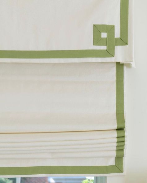 Sliding Door Curtains, Samuel And Sons, Custom Blinds, Roman Shade, Green Bedding, Greek Key, Door Curtains, Roman Blinds, Roman Shades