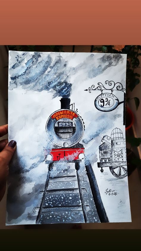 Hogwarts Express Drawing, Harry Potter Canvas Art, Harry Potter Drawings Easy, Harry Potter Classes, Harry Potter Painting, Harry Potter Drawings, Hogwarts Express, Halloween Snacks, Harry Potter Series