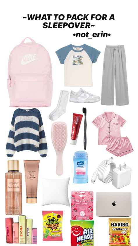 •some things to include when you next pack for a sleepover• Pack For A Sleepover, Sleepover Checklist, Sleepover Packing, Sleepover Packing List, Sleepover Essentials, Lilly Pulitzer Outfits, Sleepover Things To Do, Packing Checklist, What To Pack