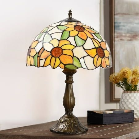 Orinova The table lamp is 11.8*11.8*18.1 inches in size and 7.94 LBs in weight, and its lampshade is 11.17'' in diameter, making it the perfect size for your bedroom nightstands. And they look dazzling in any room. The Tiffany style beside table lamp made of stained glass is elegant and beautiful in appearance. The LED table shades for living room will create a classic dcor in your room in that they are handcrafted and with a unique classic design. Size: 11.8" x 11.8" x 18.1".  Color: Multicolor Lamp Shades Bedroom, Stain Glass Lamp, Eclectic Lamp, Cottage Lamp, Shades For Living Room, Cute Lamps, Vintage Glass Lamp, Eclectic Lamps, Bedroom Nightstands