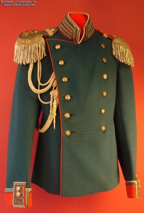 Collect Russia Dress. Tunic of a Colonel of the Imperial War Ministry, Nicholas II Personal Suite, circa 1890s through 1917. Soviet Russian Soviet Clothes, Russia Dress, Russia Clothes, Imperial Clothing, Vorkosigan Saga, Royal Costume, Russian Clothing, British Uniforms, Military Style Coats