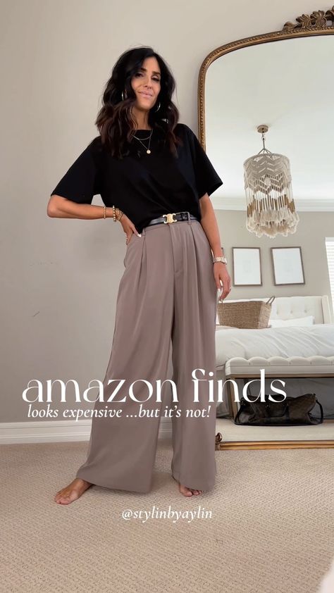 Tronjori Women High Waist Casual … curated on LTK Flowy Work Pants, Flowy Trousers Outfit, Amazon Trousers, Wide Leg Pants Outfit Dressy, Wide Leg Trousers Outfit Casual, Amazon Business Casual, Black Wide Leg Pants Outfit, Wide Leg Pants Outfit Work, Pleated Pants Outfit