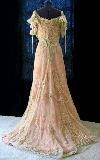 Beautiful peach dress. Vintage Dresses 1800, Tambour Lace, Victorian Gown, Mode Retro, Gibson Girl, Old Dresses, Gowns For Girls, Victorian Clothing, Antique Dress