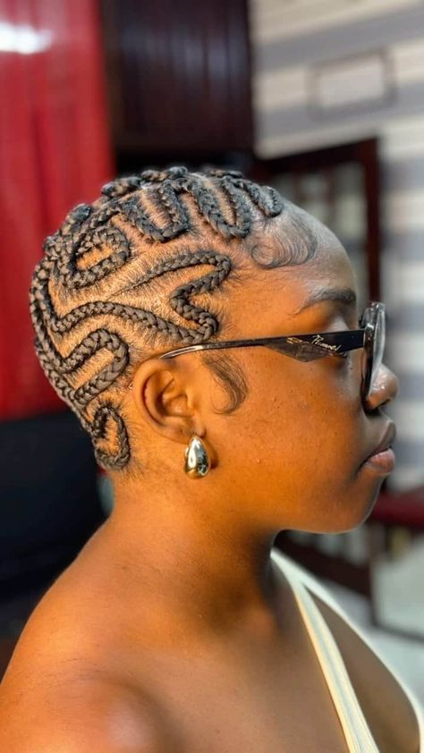 Bald Braids Black Women, Crazy Braids For Black Women, Braid Bald Head, Braided Baldie Designs, Bald Head Braids Style, Bald Braided Hairstyle, Braided Baldie Hair, Baldheaded Braids, Bald Cornrows