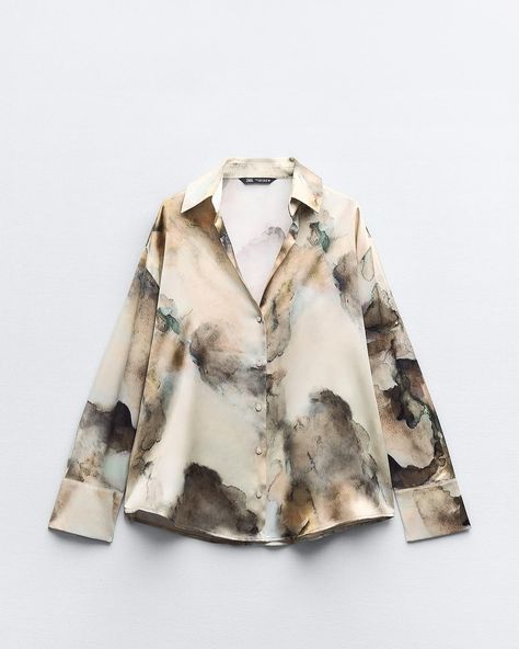 Z A R A SATIN SHIRT WITH TIE-DYE EFFECT Sizes: S,M,L Amount: 3,000 Tie Dye Blouse, Flowy Shirt, Dress Suit, Satin Shirt, Tie Dye Shirt, Work Wardrobe, Dress Suits, Blouse Dress, Lapel Collar