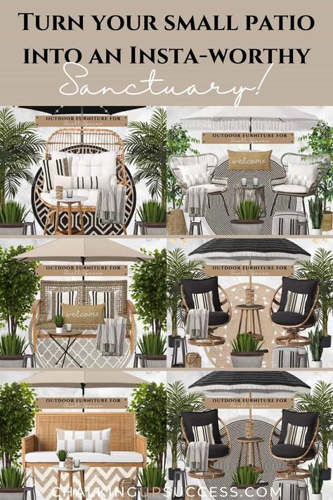 Condo Outdoor Patio Ideas, Small Patio Ideas Townhouse, Outdoor Seating Ideas, Patio Ideas Townhouse, Patio Set Up, Deck Furniture Layout, Small Porch Decorating, Affordable Outdoor Furniture, Patio Furniture Layout