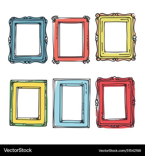 Picture Frame Illustration, Frames Doodle, Picture Frames Vintage, Fun Frames, Colorful Picture Frames, Frame Ribbon, Photo Border, Frames Vintage, Colorful Frames