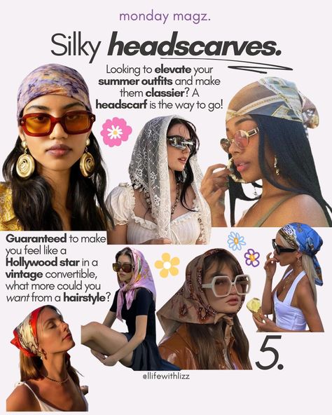 Summer hairstyle inspo 💆‍♀️☀️ Ideas for styling all sorts of hair types this summer 🏖️ Which one will you be trying out? • • • Monday… | Instagram Short Hair Bandana Ideas, Vampire Bride, Y2k Hairstyles, Earthy Style, Hairstyle Inspo, Curly Girl Hairstyles, Bandana Hairstyles, Hollywood Star, Peinados Faciles