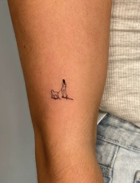 Tattoo Ideas Female Pets, Small Dog Outline Tattoo, Ankle Dog Tattoo, Puppy Outline Tattoo, Best Dog Tattoo Ideas, Labrador Fine Line Tattoo, Dare To Tattoo, Simple Dog Tattoo Ideas, Multiple Animal Tattoo