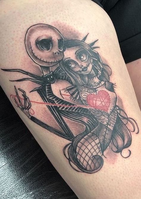 100+ Unique Jack and Sally Tattoos (The Nightmare Before Christmas) - Tattoo Me Now Jack And Sally Tattoos, Jack And Sally Tattoo, Nightmare Before Christmas Tattoos, Sally Tattoo, Tattoo Nightmares, Jack Skellington Tattoo, Christmas Tattoos, Tim Burton Tattoo, Jack Tattoo