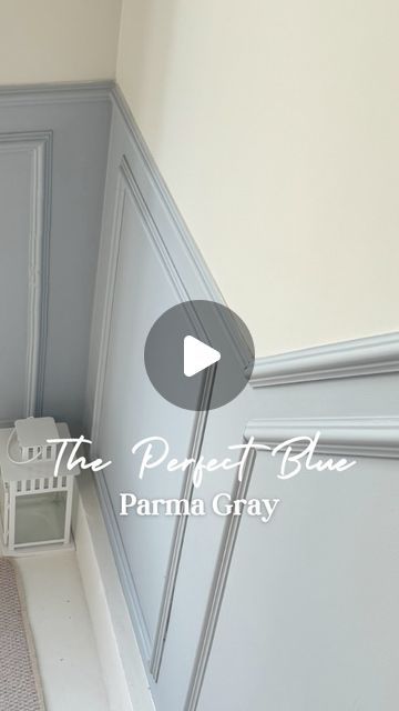 Jemma | 1930’s Home Inspo on Instagram: "Ok, so many of you love this colour just as much as I do 🩵  It’s no wonder. You will actually find it on the sets of period dramas. So for sure getting some Bridgerton vibes. It’s a cool, mid blue that creates a clean, crisp finish 🩵  🤪 Now despite the shade being called ‘Parma Gray’ I can assure you it’s a blue. Like many of the Farrow & Ball colours, they have a weird and wonderful way of naming their paint. Apparently the name is based on the feel rather than the colour 🤷‍♀️   AD: Gifted - This F&B - Parma Gray is actually colour matched by @valsparpaintuk and has painted on beautifully. It’s a 99 - 100% colour match 😄 . . . . . #povreels #radiate #diy #houserenovation #homeimprovement #homeinprogress #homeimprovements #walltowallstyle #neau Parma Gray Kitchen, Farrow And Ball Pale Blue, Farrow Ball Parma Grey, Light Blue Hallway Ideas, Farrow And Ball Parma Grey Bedroom, Parma Grey Farrow And Ball Bedroom, Pale Blue Hallway, Stiffkey Blue Hallway, Bridgerton Paint Colors