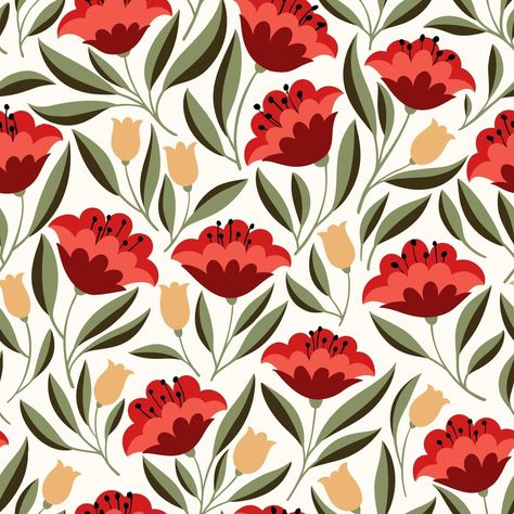 Tan Home Decor, Folk Flowers, Draw Flowers, Pattern Design Inspiration, Folk Art Flowers, Motif Vintage, Vector Flowers, Hand Draw, Flowers Red