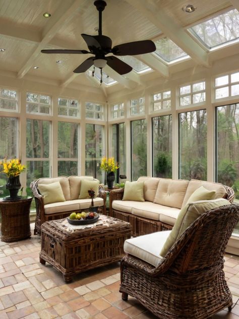 10 Top Four Season Sunroom Ideas: Decorating Trends - Homezillo Large Sunroom Layout, Sunroom Remodel Before And After, Rooftop Sunroom, Sunroom Ideas Decorating, Sunroom Bedroom Ideas, All Season Sunroom, Sunroom Layout, 4 Season Sunroom Ideas, Cozy Sunroom Ideas