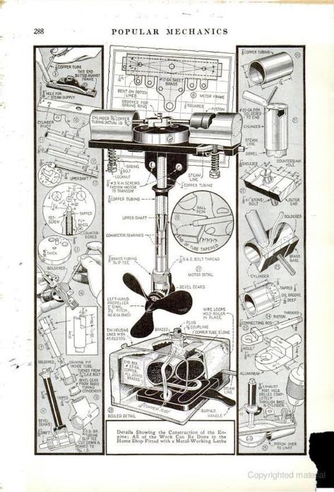 Popular Mechanics Plans, Popular Mechanics Diy, Vintage Popular Mechanics, Mechanic Engineering, Steam Engine Model, Boat Propellers, Conceptual Architecture, Engineering Tools, Diy Boat