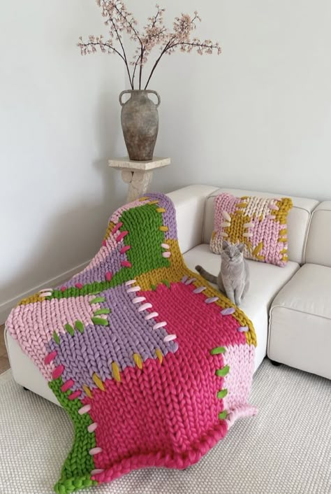 Patchwork Stitching, Hope Macaulay, Knit Bags, Oversized Blanket, Pet Sweater, Blanket Handmade, Chunky Knit Blanket, Bespoke Fashion, Colour Blocking