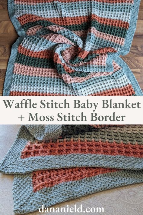 Crochet Waffle Stitch Blanket, Waffle Stitch Baby Blanket, Waffle Stitch Blanket, Easy Crochet Baby Blanket Free Pattern, Crochet Waffle, Crochet Blanket Border, Crochet Waffle Stitch, Crochet Baby Blanket Free Pattern, Stitch Blanket