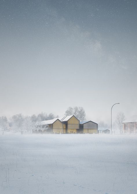 Guachinarte Winter Render Architecture, Arch Illustration, Landscape Diagram, Snow Texture, School Building Design, Architectural Presentation, Summer Patio, Architectural Visualization, Architecture Poster