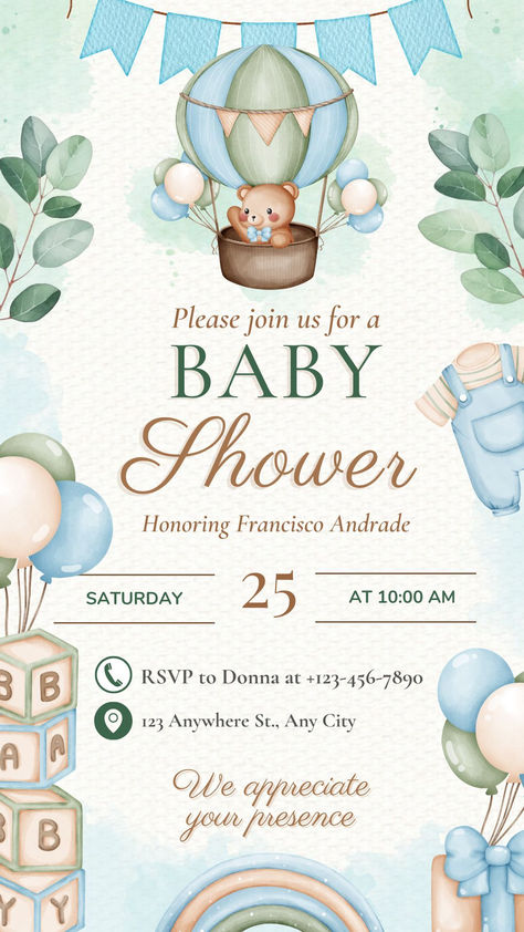 Brown Teddy Bear invitation, Teddy bear baby shower invitation template Boy Printable, Baby Shower Invitaciones, Invitation Baby Shower, Baby Bear Baby Shower, Boy Baby Shower, Baby Shower Invitations For Boys, Messaging App, Boy Shower, Boy Baby