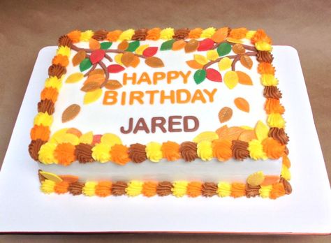 Layered Sheet Cake, Thanksgiving Cake Decorating, Thanksgiving Cakes Decorating, Fall Theme Cakes, Fall Cakes Decorating, Fall Leaf Cake, Fall Birthday Cakes, Cake Fall, Cake Design For Men