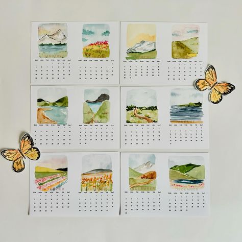 2025 Desk Calendar 🦋 🏞️ will be making its debut at this Sunday’s market at @semiahmooresort Fall event! 🖌️ 12 month calendar adorned with whimsical watercolor landscapes & one wood block holder. I’ve made these little calendars to be the perfect gift or a little something for yourself. When the month is over you can cut off the bottom calendar and enjoy a mini print or leave as a note to a friend 💕 This Sunday from 11-4 myself and many other artisans will be at Semiahmoo resort for thei... Handmade Calander Ideas, Callender Handmade 2024, Watercolor Calendar Ideas, Hand Painted Calendar, Handmade Calendar Ideas Creative, Diy Calendar Ideas, Painted Calendar, Paint Calendar, Art Vendor