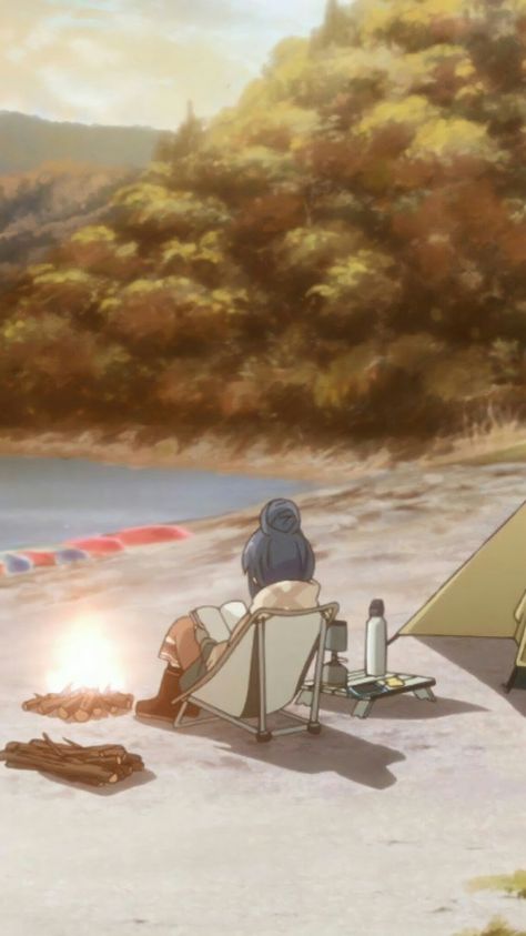 Anime Camping Background, Camping Wallpaper Aesthetic, Laid Back Camp Wallpaper, Anime Camping, Camp Wallpaper, Camping Wallpaper, Membentuk Alis, 5 Wallpaper, Camping Aesthetic