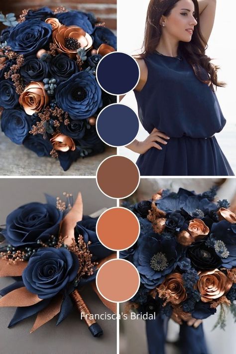 Navy Purple Color Palette, Teal Blue Wedding Theme, Navy Blue And Copper Wedding, Navy And Copper Wedding, Blue And Copper Wedding, Copper Wedding Colors, Navy Wedding Colors, Wedding Theme Color Schemes, Winter Wedding Color Palette