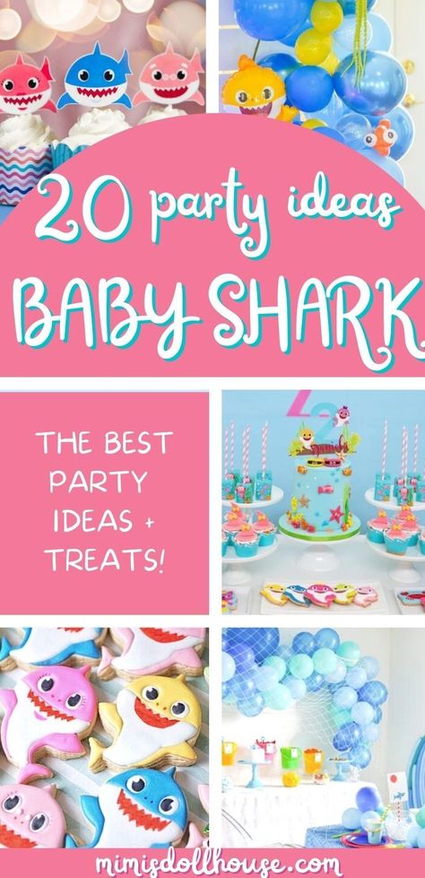 Ideas for a Baby Shark Birthday Party Jump in a swim with one of the most popular party themes! Plan a baby shark party with adorable baby shark birthday ideas! Everybody from Grandpa Shark on down will love these shark party ideas! Let's plan a party with fun fish themed ideas and lots of bubble balloons! #babyshark #birthdayparty #nickjrparty #toddler #kidsbirthday #babysharkparty #babysharkbirthday Baby Shark First Birthday Party Boy, Baby Shark Party Ideas, Shark Party Ideas, Baby Shark Birthday Party, Baby Shark Party, Shark Birthday Cakes, Shark Party Decorations, Party Activities Kids, Happy Shark