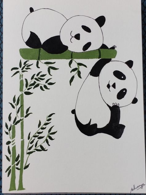 Hostel Room Wall Drawing, Wall Painting For Hostel Room, Panda Wall Painting Ideas, Panda Outline Drawing, Panda Wall Painting, Panda Canvas Painting, Cartoon Wall Painting Ideas, Cute Wall Painting, Panda Sketch