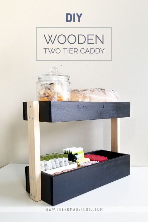 Make a two tier wood caddy that is versatile to be used in any way you like. I specially made this keep on my kitchen counter to hold easy grab snack, tea bags, creamer and bread. You can use this caddy as an organizer for your bathroom to store tissue rolls, in office to hold your stationaries, organizer for kitchen bottom cabinet or even keep it near your vanity. There is endless possibilities on how you can put this DIY two tier caddy to use.Building wall mounted solutions for fruit… Wall Decor Ideas Farmhouse, Boho Wall Decor Ideas, Home Accessories Ideas, Farmhouse Wall Decor Ideas, Wood Caddy, Modern Home Accessories, Tea Organization, Clever Organizer, Wooden Organizer