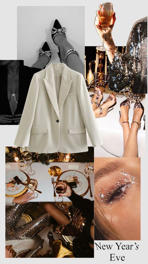 New Years Eve Esthetics, Nye Mood Board, New Years Eve Mood Board, New Year’s Eve Outfit Ideas 2023, Moodboard New Year, New Year Asethic, New Year Shoot, New Year Celebration Aesthetic, New Year Outfit 2024