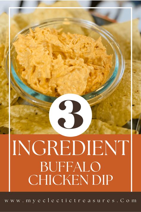 Easy three ingredient buffalo chicken dip recipe by My Eclectic Treasures Buffalo Chicken Dip With Canned Chicken Easy, Buffalo Chicken Dip Quick, Canned Chicken Snacks, Buffalo Chicken Dip Without Cream Cheese, Buffalo Chicken Dip With Canned Chicken, Easy Chicken Wing Dip, Buffalo Chicken Dip Canned Chicken, Easy Buffalo Chicken Dip, Chicken Wing Dip