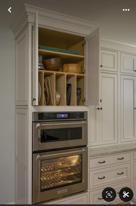 Custom Built Cabinets Kitchen, Bakeware Organization Storage Ideas, Microwave Above Dishwasher, Cabinet Next To Stove Kitchen Ideas, L Shaped Kitchen Corner Cabinet, The Established Home Jean Stoffer Kitchen, New Built Home Ideas, Wall Of Kitchen Cabinets Full, Corner Oven Kitchen Layout