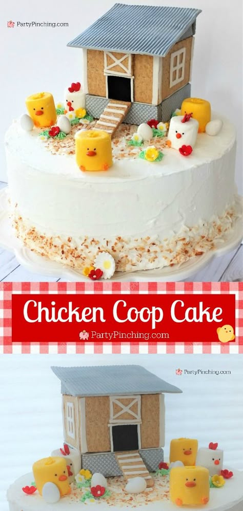 Easy Chicken Birthday Cake, Chicken Coop Cake, Chicken Party Theme, Chicken Cakes Birthday, Fondant Chicken, Chicken Cakes, Graham Cracker Gingerbread, Best Chicken Recipe, Cake Chicken